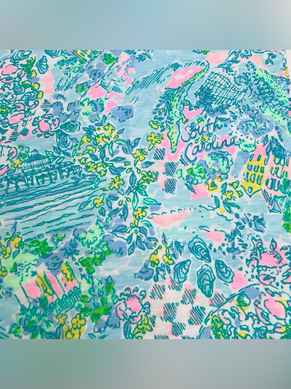 Lilly Pulitzer Etta V-Neck Top-Lilly Loves South Carolina-Surf Blue NWT - Picture 9 of 10